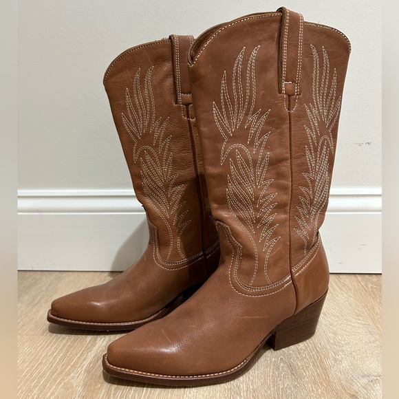 Steve Madden Leather Brown Heeled Boots Western Boho Winter Women's Size 7 - Picture 3 of 9